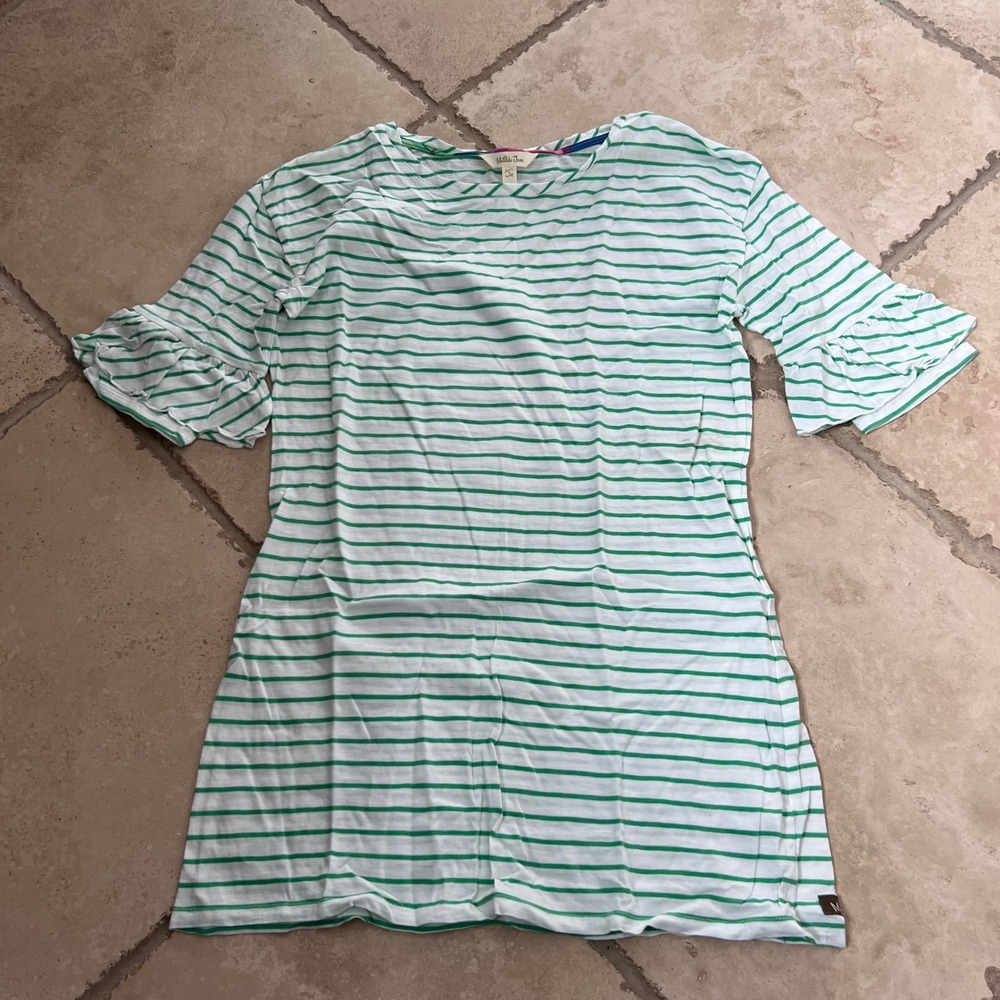 Matilda Jane Sm Sugar Sugar Green White Striped Ruffle Bell Sleeve Tunic Top - Picture 2 of 9